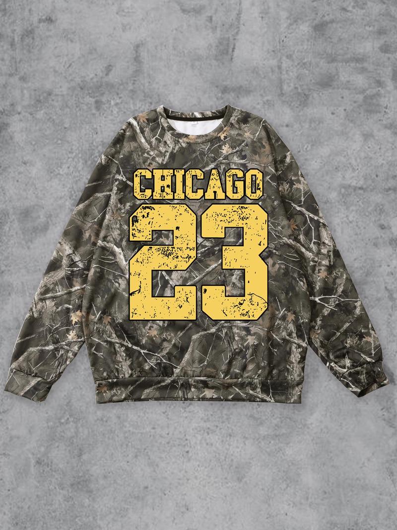 Men's All Over Print Drop Shoulder Sweatshirt, Regular Fit Casual Long Sleeve Round Neck Pullover for Daily Wear, Fashion Men's Top for All Seasons