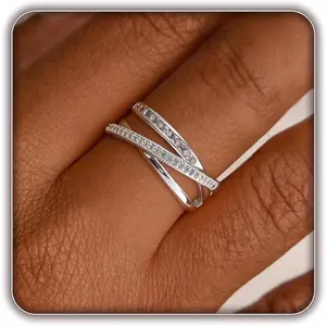 Gold Rings for Women, Non Tarnish Dainty 14k Gold Plated Silver CZ Cross Ring Cute Cubic Zirconia Pinky Thumb Stackable Band Silver Finger Rings Size 6-10 Jewelry for Her