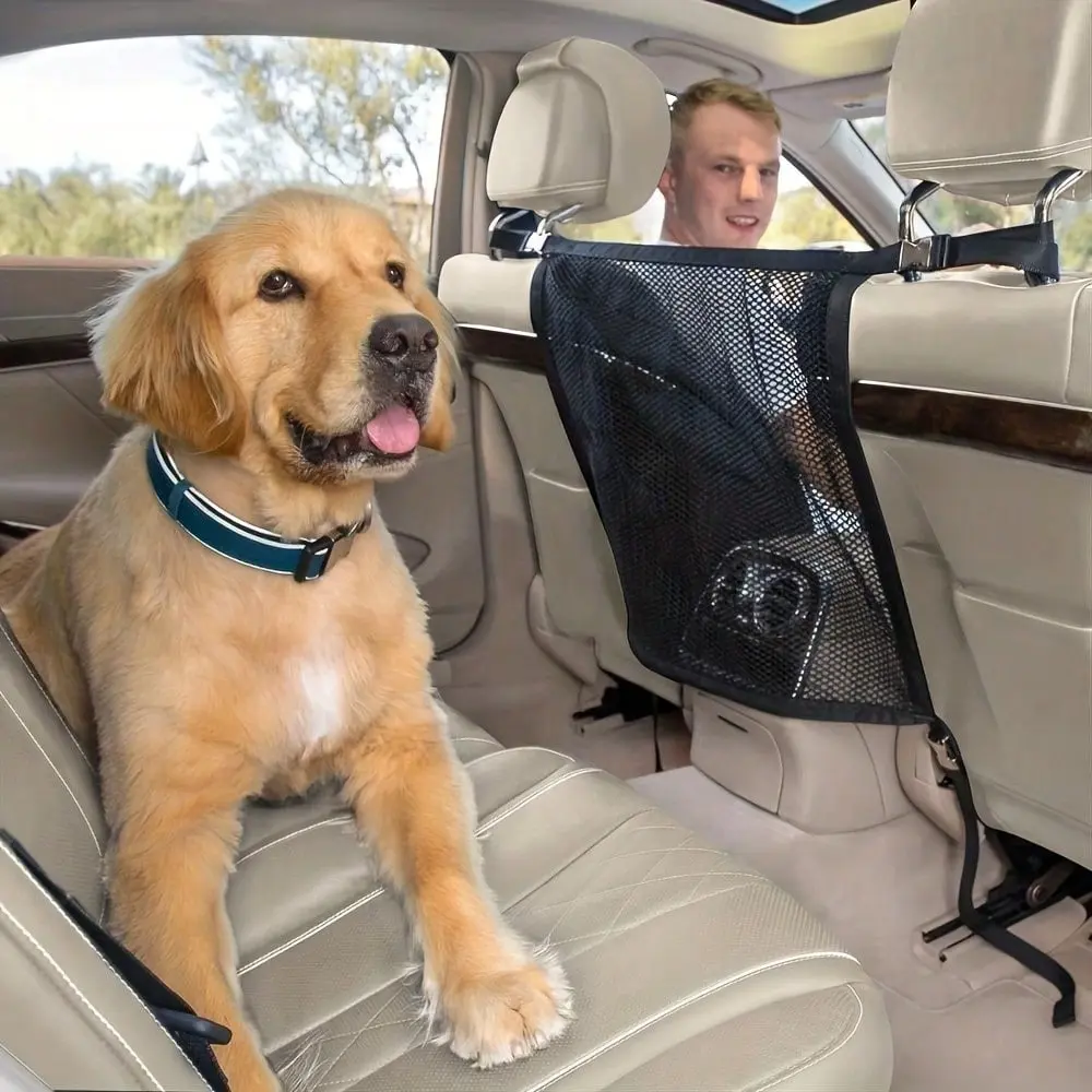 Dog Barrier Net for Car Rear Seat, Car Dog Barrier, Car Net for Dogs - Upgraded Large Pet Barrier, Heavy-Duty Mesh Car Divider, Suitable for Sedans Suvs Trucks, Easy-To-Install Dog Travel Safety Shield