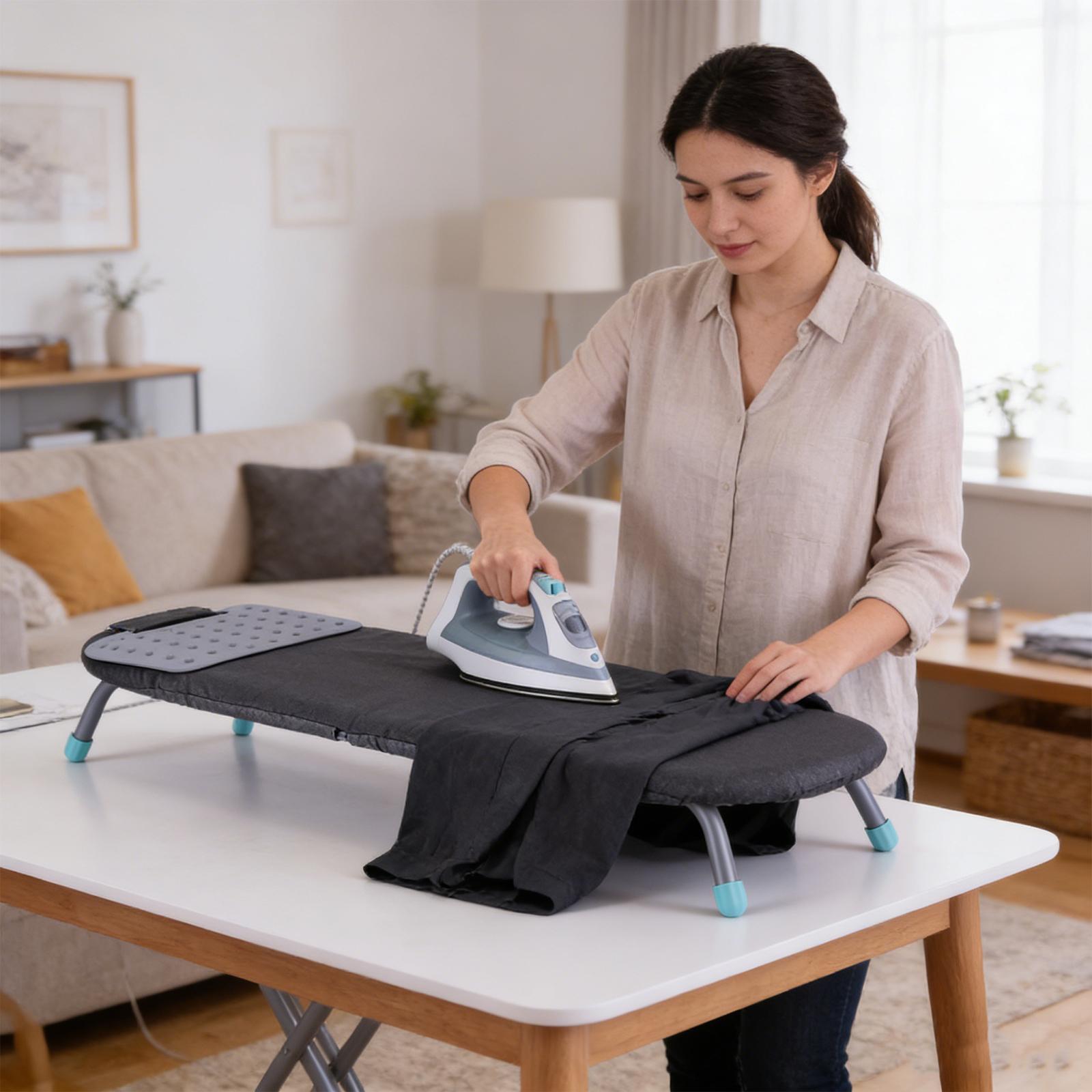 Travel Compact Ironing Table Metal Mesh Panel Space-Saving Ironing Board with Iron Mat with Non-Slip Feet Set for Dorm Rooms RVs Travel Apartments NEW