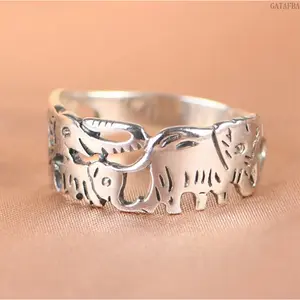 Hot Selling Copper Silver Plated Ring for Women, Vintage Antique Thai Silver Cute Elephant Boho Finger Jewelry