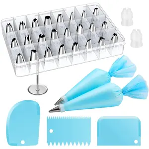 32- Piping Bags and Tips Set with 24 Icing Piping Tips, 2  Pastry Bags 12 Inch,  Piping Icing Bags and Tips, Cake Decorating Kit for Frosting Cookie, Cupcake