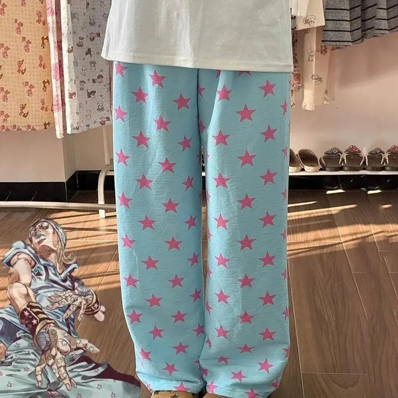 Anime JOJO Steel Ball Run Jonathan Joestar Cosplay 2-Piece Polyester Pajama Set - Blue Casual Clothes with Pants, XXL Summer Home Sleepwear