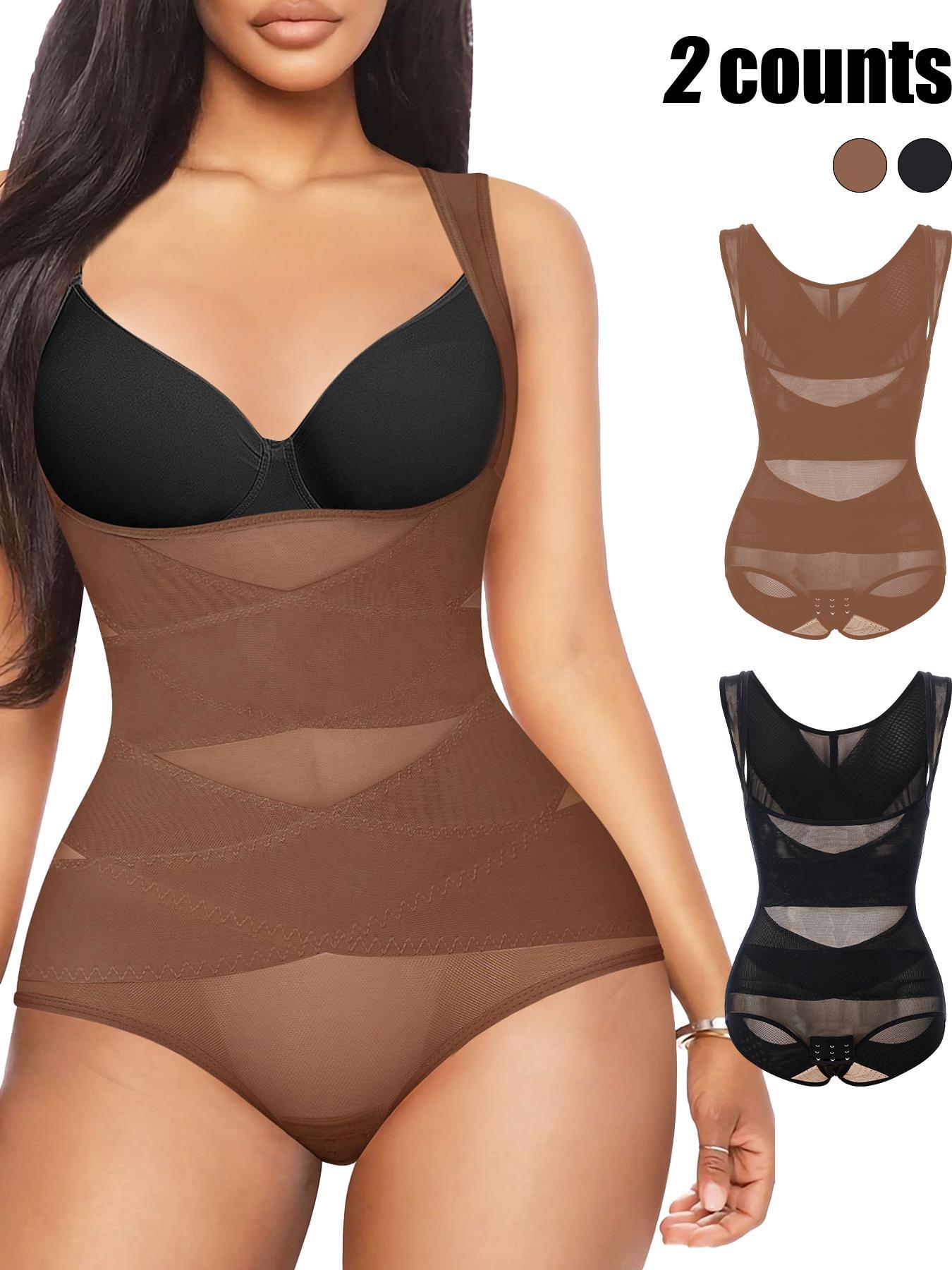 Women's Solid Color Open Bust Adjustable Hook & Eye Closure Crotch Shapewear Bodysuit, Breathable Comfortable Tummy Control High Waist Shaping Push Up Chest Shaper Bodysuit