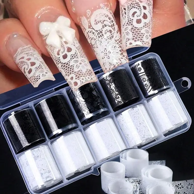 10 Rolls/box and Lace Nail Art Stickers, Manicure Nail Art, Nail Art Design, Diy Nails Art, DIY Nail Decoration Accessories, Nail Care Supplies, Nail Art Supply, Easy Application