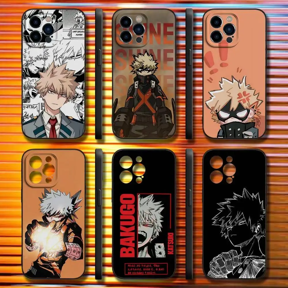 Katsuki Bakugo My Hero Academia Soft Protective Black Phone Case Accessory For iPhone 17 Pro Max, 16, 15, 14, 13, 12, 11 Pro Max, Air, Accessories
