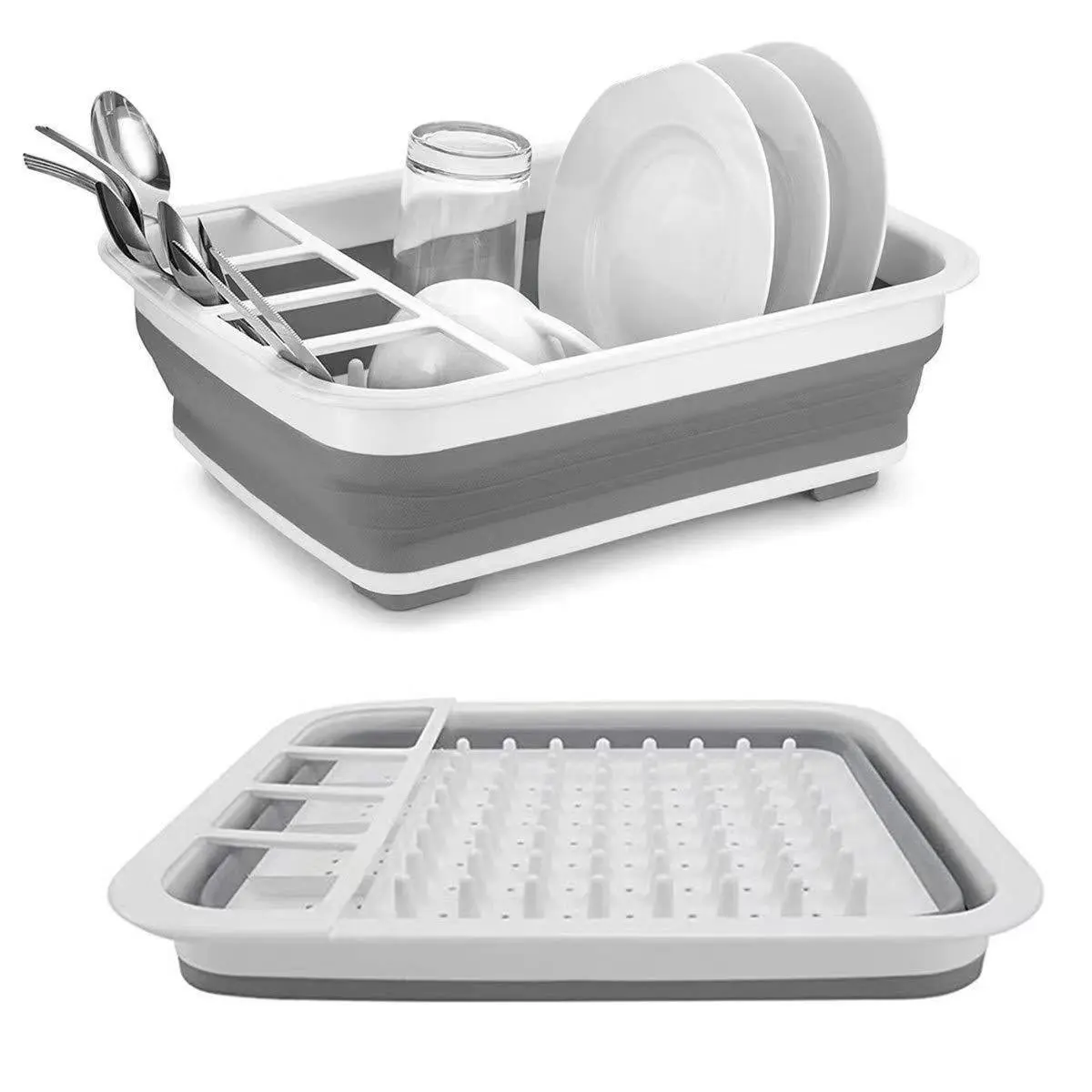 Foldable Extendable Dish Drainer Rack, Portable Kitchen Drain Tray, Multi-Functional Plate Bowl Cup Organizer, Ideal for Travel, RV, Camping, Apartment, Small Kitchen