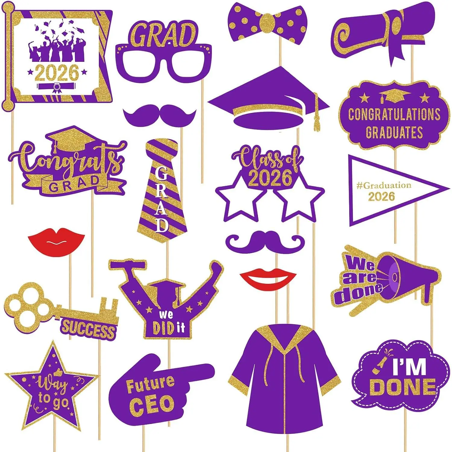 Graduation Photo Booth Props, 21 count Graduations Props 2026 for Photoshoot, Grad Photo Props for Photobooth Class of 2026 Party Decorations Set Party Favors Supplies ( and )