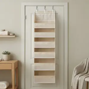 Over the Door Organizer, 6-Shelf Hanging Closet Storage with 13 Mesh Pockets, 55lbs Heavy Duty No-Drill Behind the Door Organizer for Space Saving, Baby Nursery, Pantry, Bathroom, Dorm Essentials