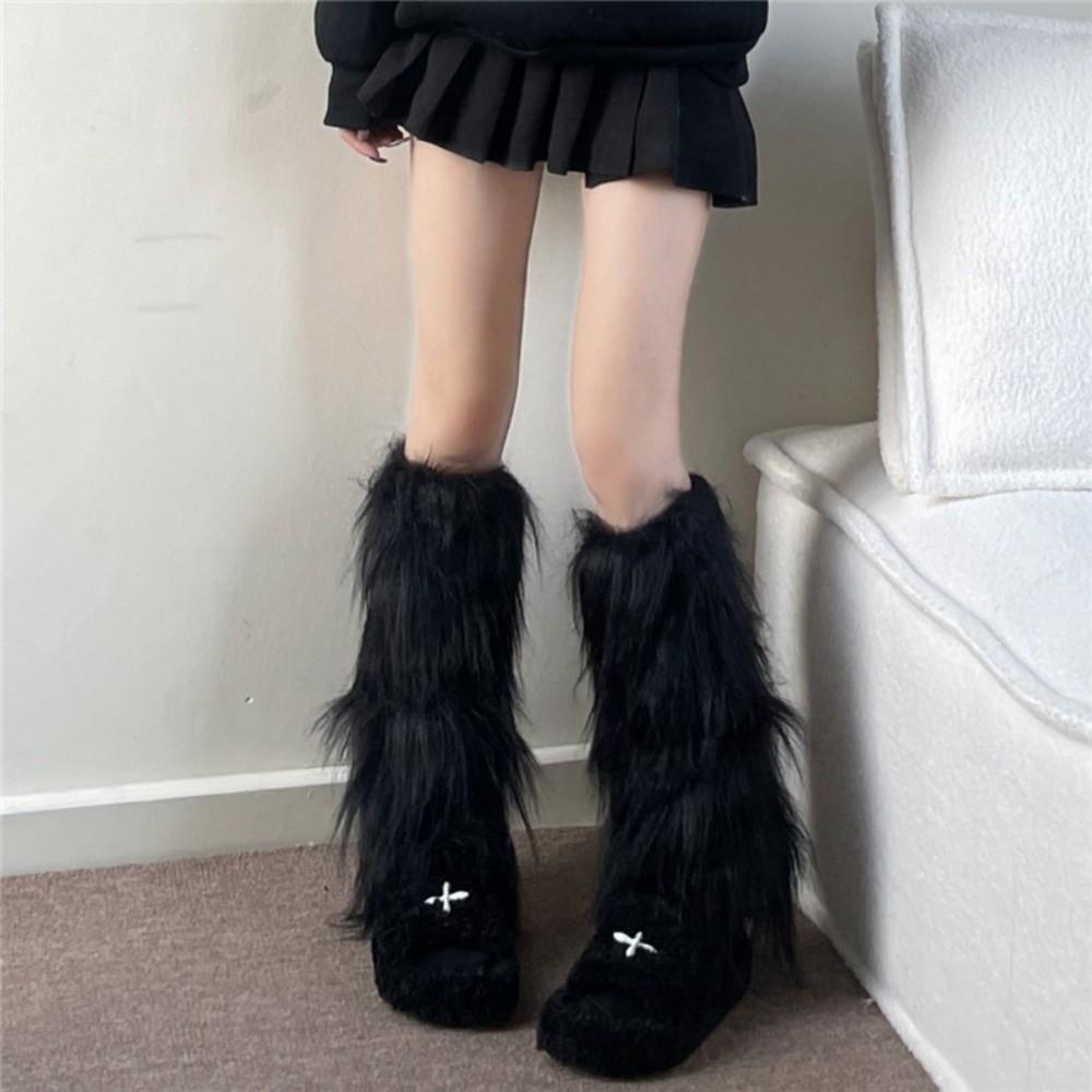 Foot Cover Faux Fur Furry Leg Warmers 40cm Japanese Style Lolita Boots Cover Kawaii Y2K Warm Knee Sleeve Autumn/Winter