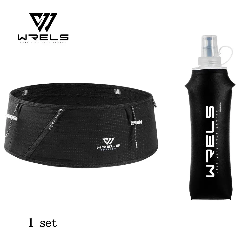 Wrels Sports Phone Waist Pack, Lightweight Outdoor Hydration Running Belt, Foldable Silicone Soft Flask for Fitness Activities