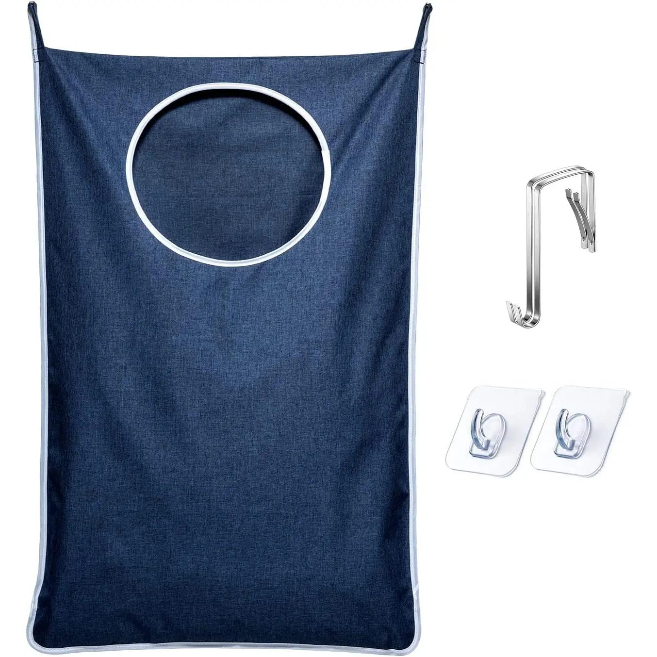 XL  Laundry Hamper Bag, Large 36"x22" Clothes  Hamper with  Hooks for Dirty Clothes Laundry Storage Bag (Blue,1-Pack)