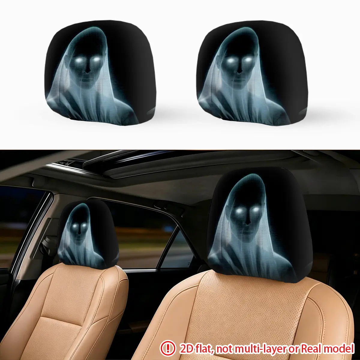 2pcs glowing ghost shaped silhouette car seat pillowcase, car head pillowcase, stylish and durable design, creative car decoration gift, Car Accessories