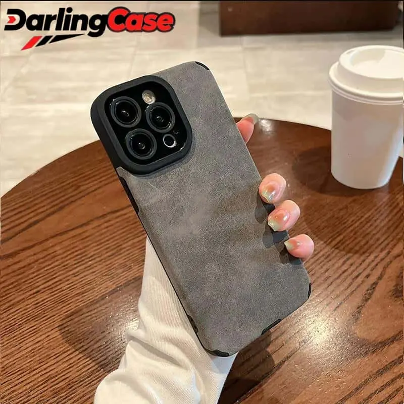 DarlingCase Dressy Luxury Matte Leather Cellphone Casing - TPU Shockproof Soft Back Cover, Lens Protector, Customized Accessory for iPhone 16/15/14/13/12/11 Pro Max Plus