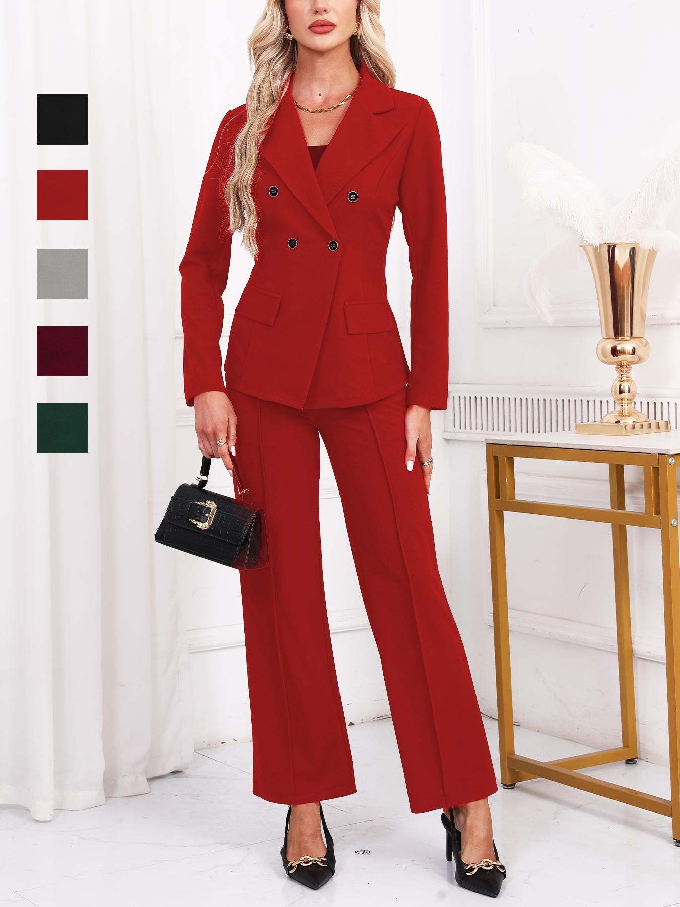 Women's Fashion Chic Business Suit Set, Elegant Western Style, Autumn Winter, Slim Fit Long Pants & Blazer Combo