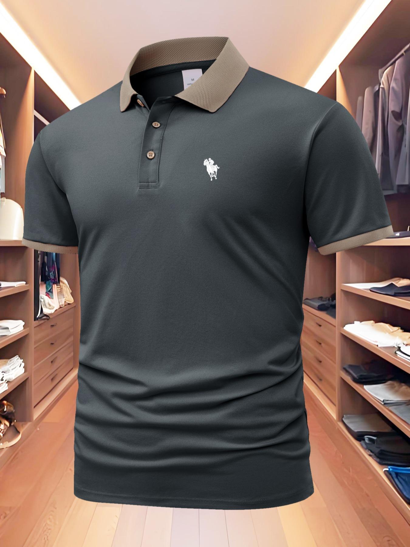 Men's Colorblock Polo Shirt, Regular Fit Casual Short Sleeve Half Zip Top for Summer, Fashion Men's Clothes for Daily Wear, Gamis, Menswear