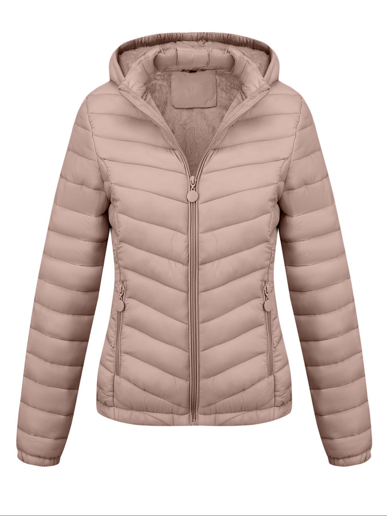 Geschallino Women's Lightweight Fitted Winter Cotton Jacket with Pockets, Casual Fall & Winter Hooded Coat for Daily Commute