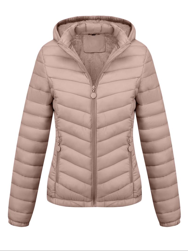 Geschallino Women's Lightweight Winter Cotton Jacket with Pockets, Casual Fall & Winter Hooded Coat for Daily Commute