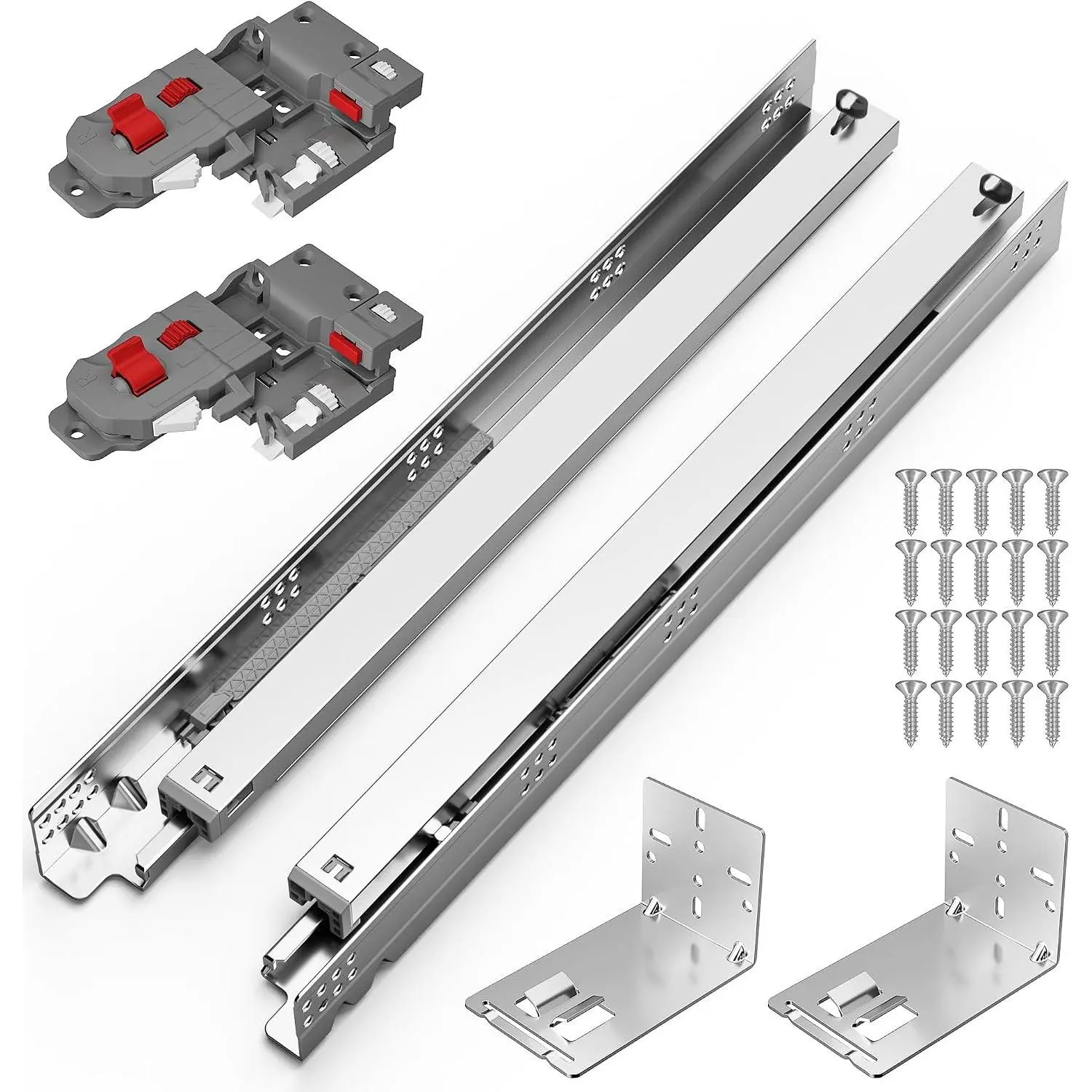 9 12 15 18 21 Inch Undermount Soft Close Drawer Slides, Full Extension 3D Locking Device, Concealed Bottom Mount Rails for face Frame Cabinet, Rear Mount Brackets, 100 LB, 15 inch-1 Pair
