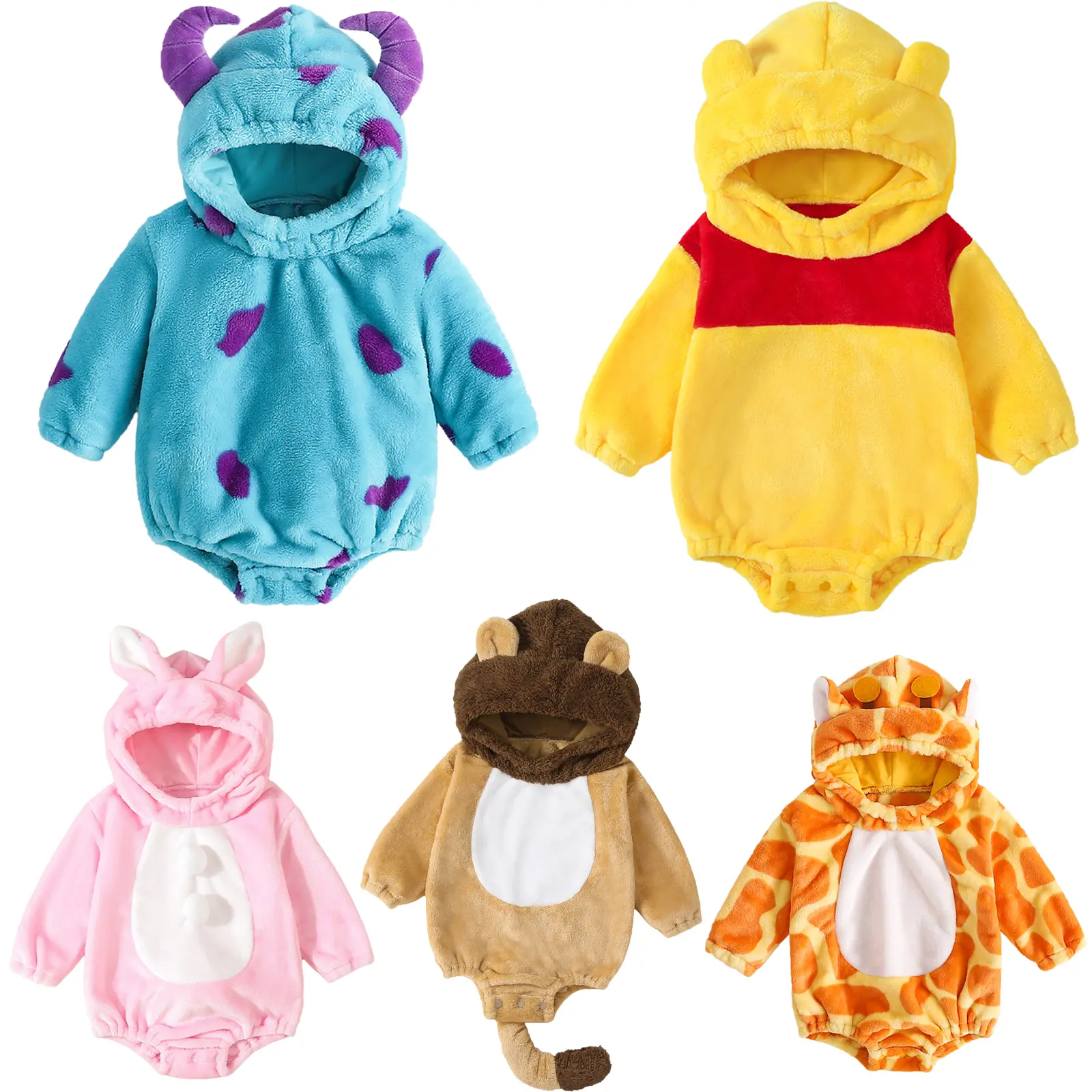 Babamoon Unisex Polyester Animal Theme Warm Wear, Toddler Infant Lion Monster Cosplay Hooded Long Sleeve Flannel Fleece Jumpsuit