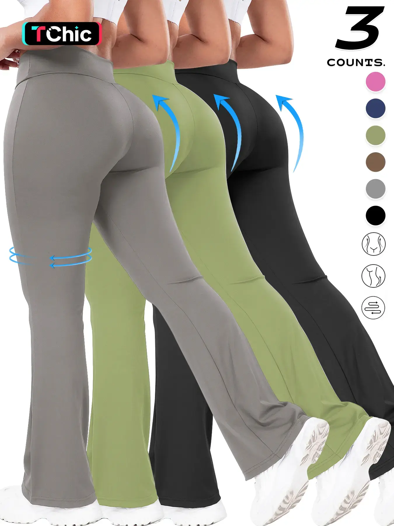 3pcs Women's Cross Waist Elastic Running Pants, Long Wide Leg Sportswear, Comfortable Fashion Design, 3 Pack Sports Trousers, Knit Athletic Pants, Knitted Sports Pants