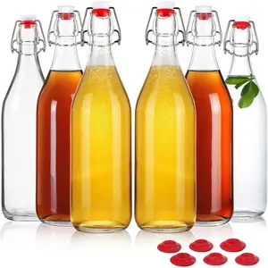 Swing Top Glass Bottles 32oz Flip Top Beer Brewing Bottle with Stopper for Home Brewing 2nd Fermentation,Kombucha,Kefir,Vanilla Extract,Juice,Tea,Beverages,Soda,Oil,Vinegar,Limoncello,Wine 6 Pack