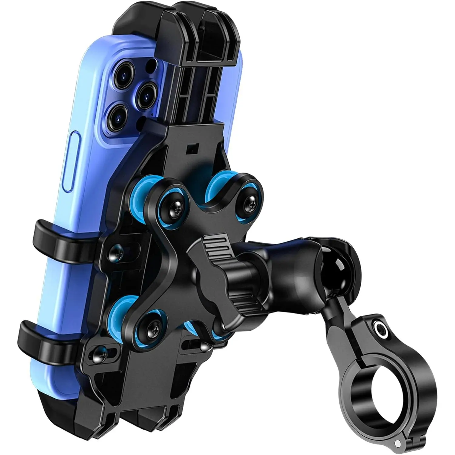 Anti-Shake Mobile Phone Mount with Vibration Dampener, Rubber & Composite Alloy Base, Camera-Ready Socket for 5.4"-7.2" Phones, 1-Handed Cradle for ATV, Scooter