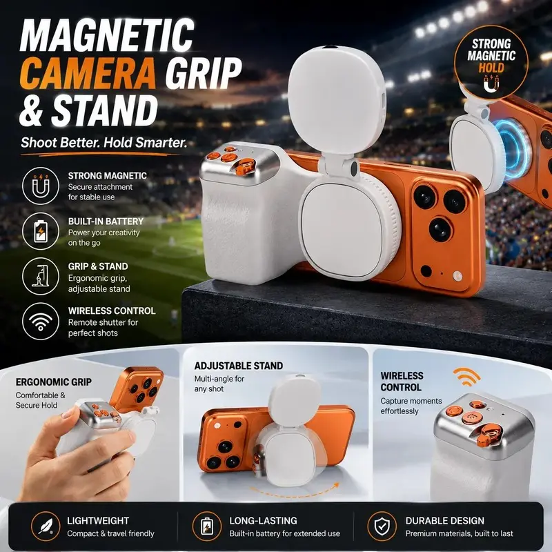 Magnetic phone camera grip, Bluetooth phone shooting handle, zoom photo handheld stabilizer, portable anti-shake photography handle, Smartphone, Photoshoot Accessories