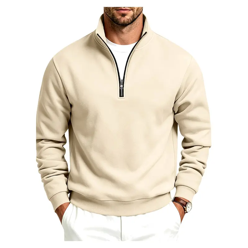 Men's American Heavyweight Fleece Quarter Zip Pullover Sweatshirt, Casual Stand Collar Loose Fit Long Sleeve Top, Simple Solid Color Basic Jumper, Warm Fleece Lined Outwear for Outdoor Daily Commute Business Vacation