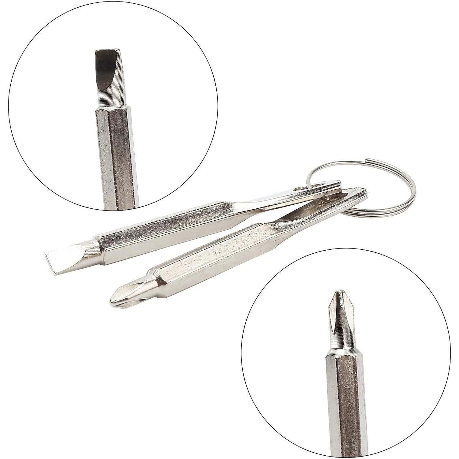 2 Set (4pcs) Portable Multifunction Key Chain  Mini Key Shape Travel Kits Outdoor  Tool with Key Ring Gifts for Men (Black and )