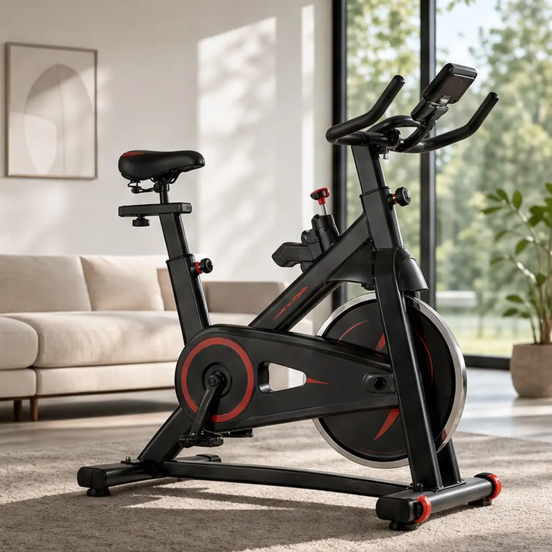 ARCH Exercise Bike - Home Gym Equipment with Workout Display, Adjustable Resistance, Comfortable Padded Seat, Multi-Directional Handlebars, Stable Steel Frame, Smooth Quiet Belt Drive, Compact Folded Portable Cardio Machine (Black+Red, Black+Blue)
