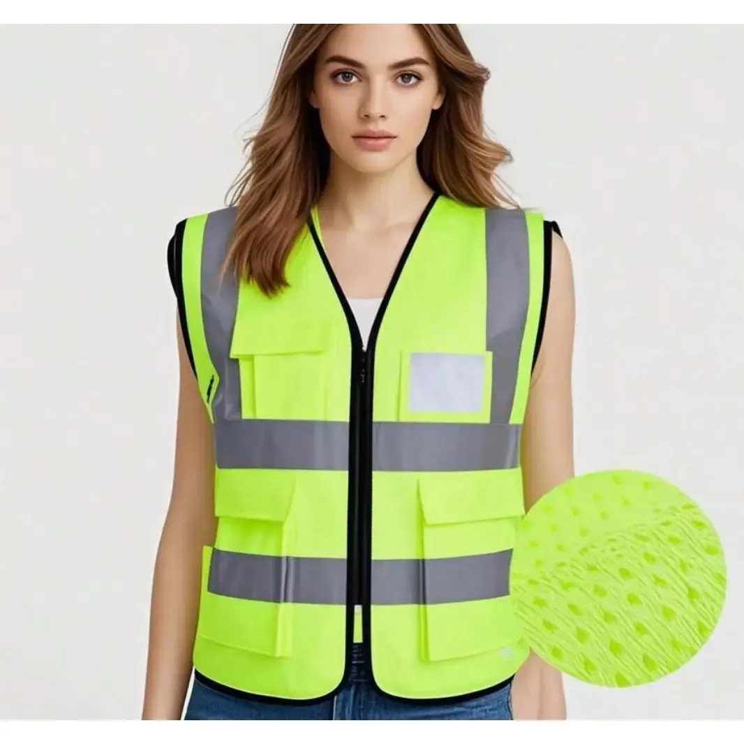 Reflective Vests With Pockets And Zipper High Visibility Mesh Construction Vest
