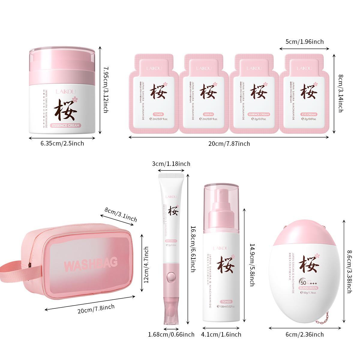 Sakura Skin Care Kit, 17pcs/set Toner & Cream & Sunscreen & Eye Cream & Makeup Bag & Experience Pack, Portable Skin Care Kit for Women, Moisturizing Set, Skin Care Sets
