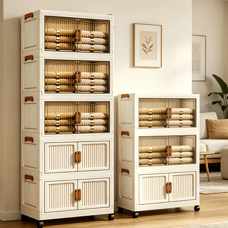Multi-Functional Foldable Storage Cabinet with 4 Wheels, 3/5 Tier Large Capacity Space-Saving, Can Be Used as Wardrobe & Shoe Cabinet, Suitable for Entrance, Corridor, Bedroom, Living Room