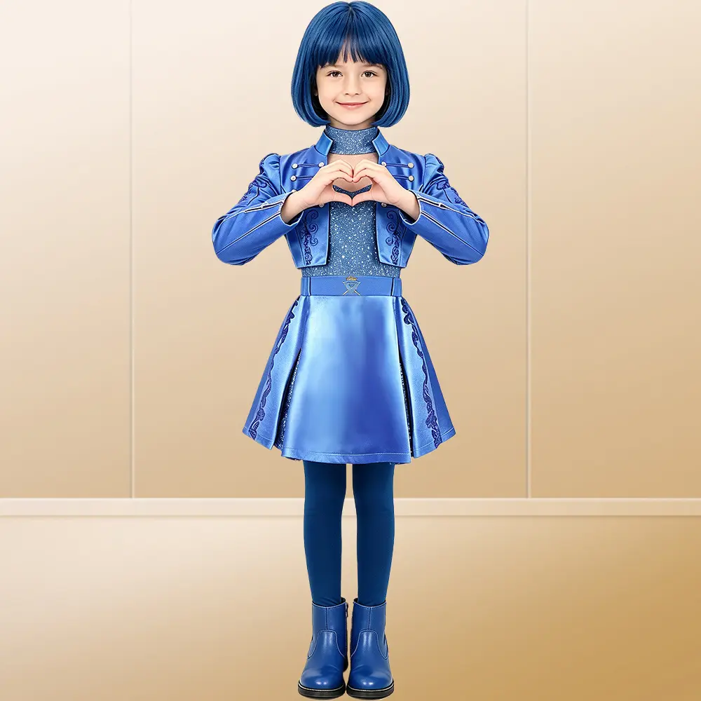 Halloween Girls Descendants 5 Dark Wonderland Chloe Cos Outfit Kids Cinderella Blue Stage Performance Costume