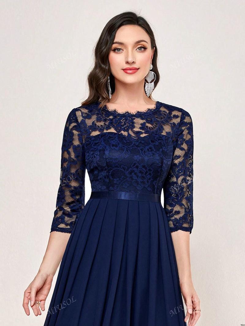 Formal Hem Pleated Elegant MIUSOL Floral Lace Chiffon Party Dress Formal Hem Pleated Elegant MIUSOL Floral Lace Chiffon Party Dress