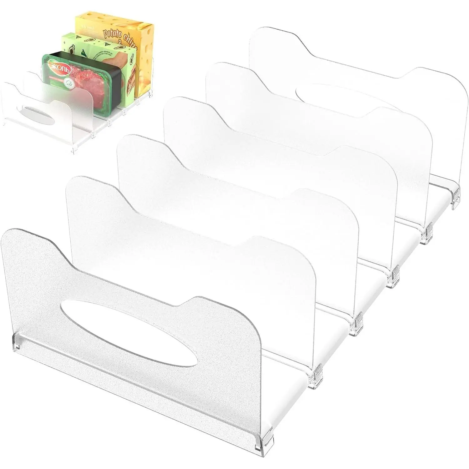 12-Inch Freezer Organizer Rack with Removable Dividers, Adjustable Fridge Organizer Bin, Easy Pull-Out with Carry Handle, for Frozen Meals, Lunch Meat, Cheese, WhiteGift