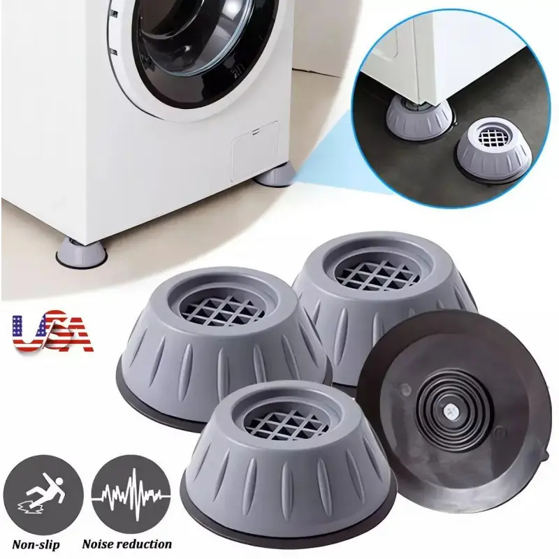 4-Piece Durable Compact Shock-Absorbing Pads for Large Home Appliances. Anti-vibration pads cut noise, prevent sliding, offer stable support for refrigerator and washer. Wear-resistant floor protectors, practical household accessories for daily home use
