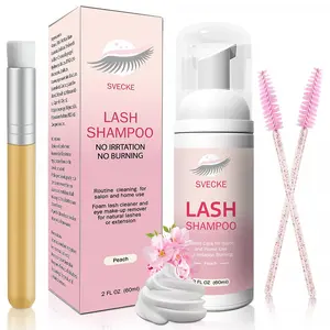 Lash Shampoo Eyelash Extension Cleanser Kit, Peach Scent Eyelid Foam Lash Cleaner for Salon & Home Use