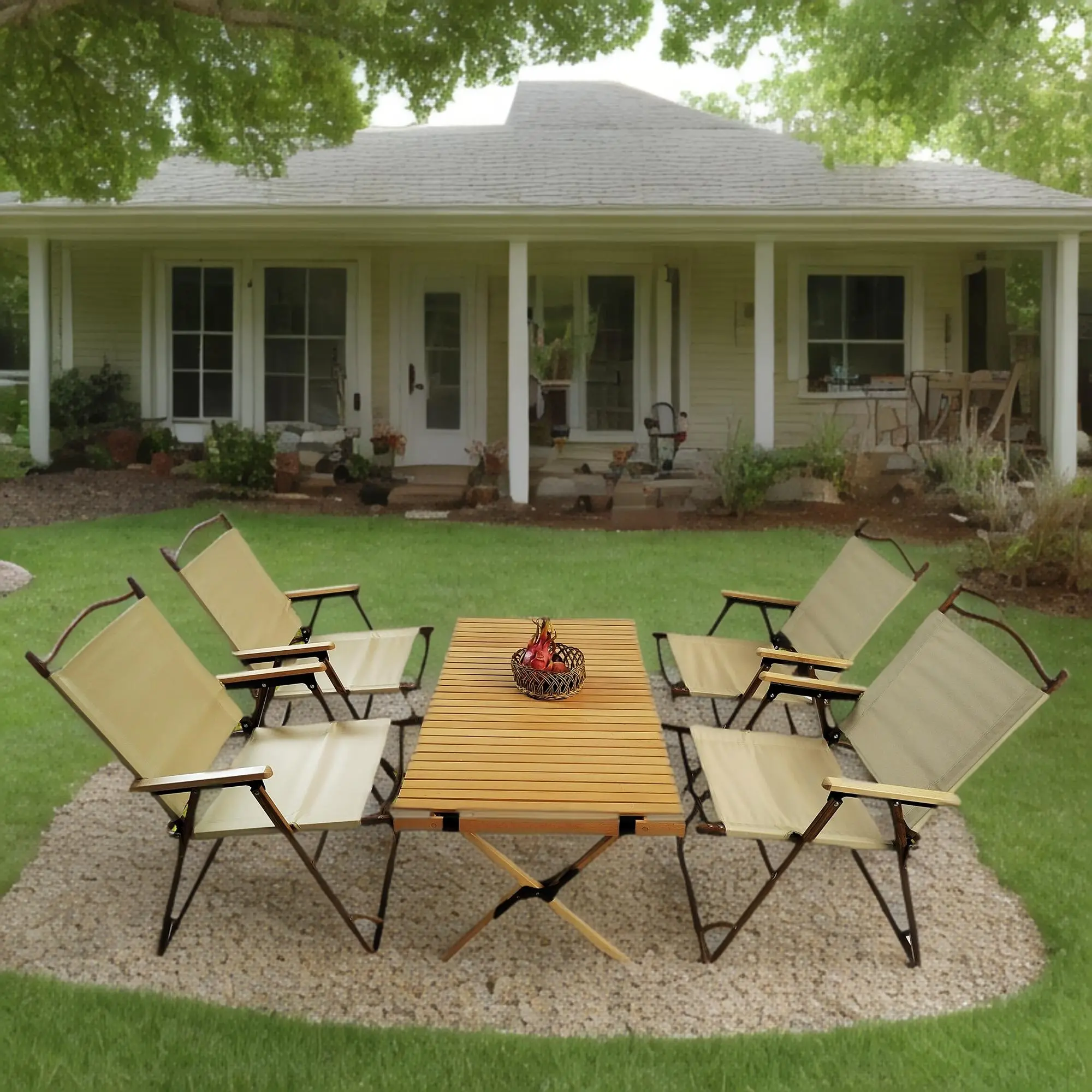 ARCH Multi-Function Foldable Dining Table Set with 4 Chairs, Portable Indoor Outdoor Dining Set, Natural Wood Finish, Space-Saving Folding Table and Chairs for Kitchen, Living Room, Patio, Camping, 5-Piece Dining Room Furniture Set