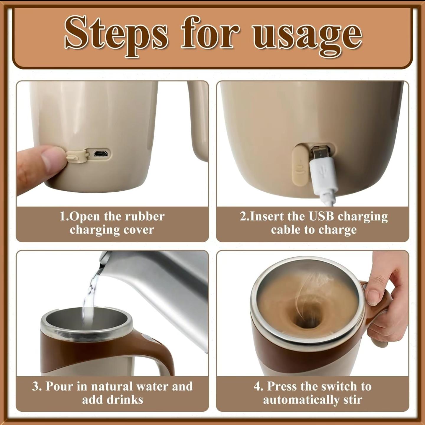 Electric Coffee Stirring Cup, 1 Count Automatic Mixing Cup, Stainless Steel Magnetic Rotating Mug, USB Home Stirring Milk Cup