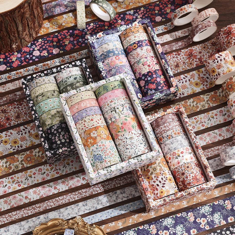 Vintage Floral Pattern Washi Tape, 12 Rolls/box Scrapbooking Decorative Masking Tape, Adhesive Sticker for Planner Bullet Scrapbook Gift Wrapping, Scrapbook Materials
