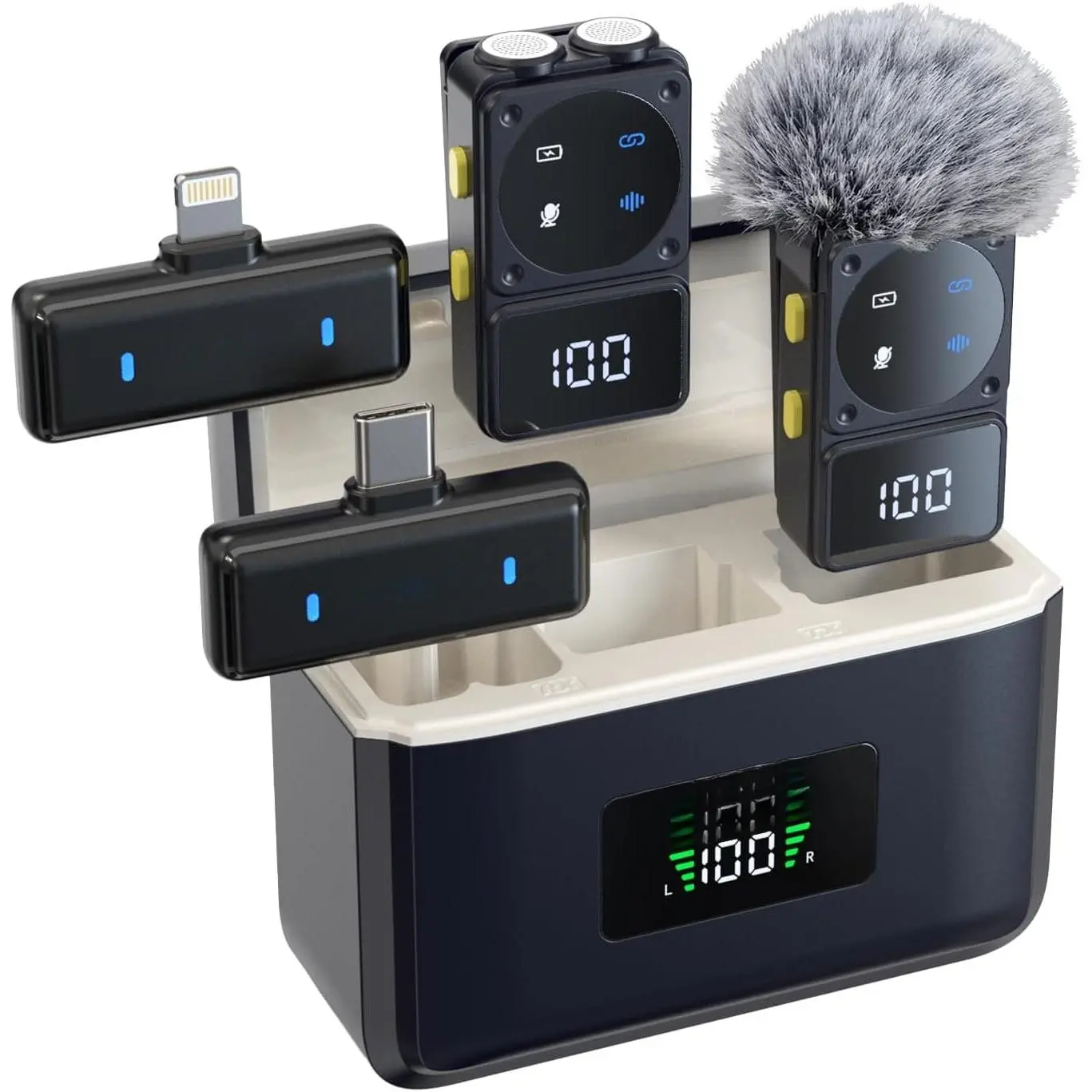 Microphone for  Android with Noise Reduction | 45H  Life,  Case with Digital Display, 50M Transmission for Vlog, , Streaming and Recording