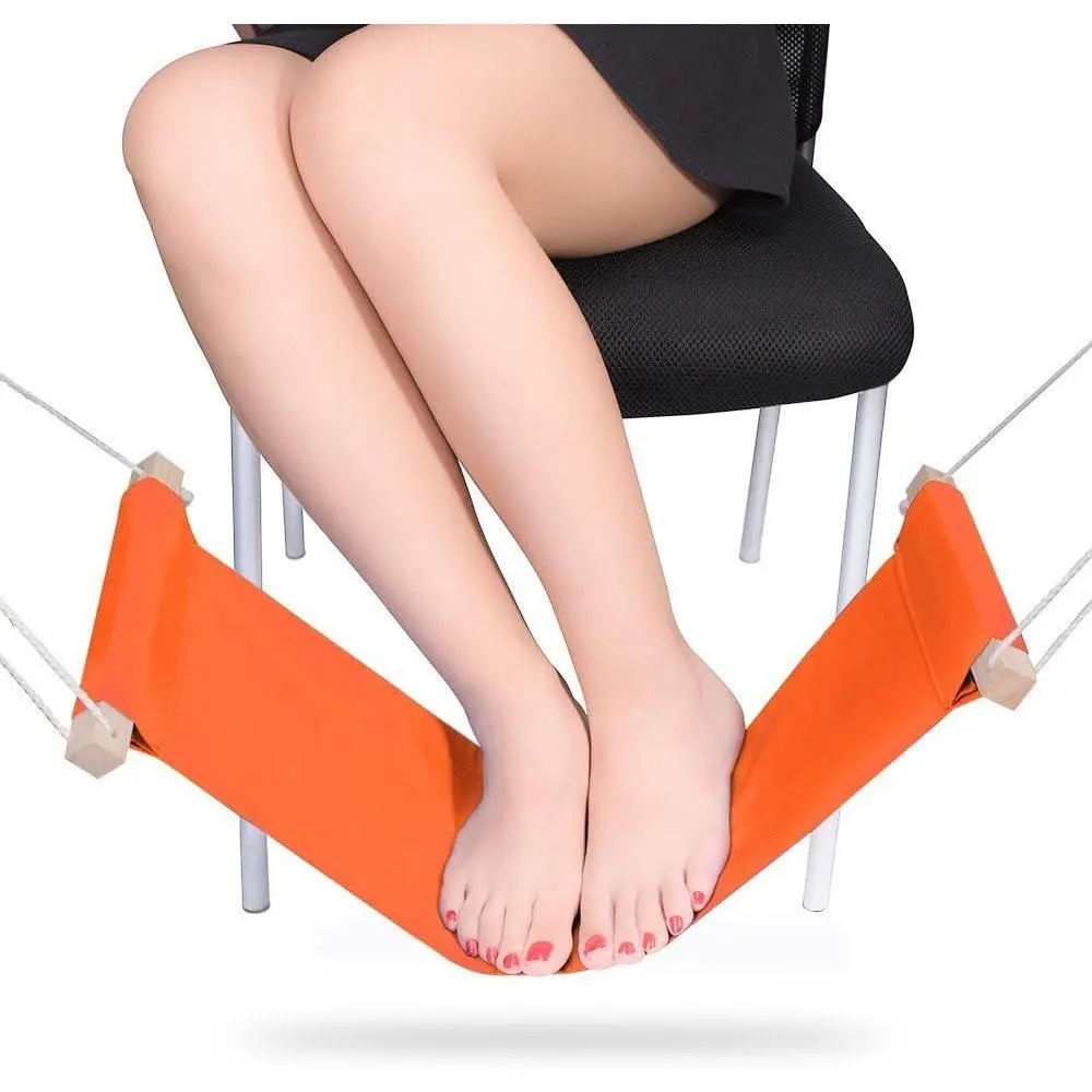 Auoinge Foot Hammock Under Desk FootRest| Adjustable Office Foot Rest Under Desk| Portable Desk Foot Hammock with Headphone Holder(Orange)