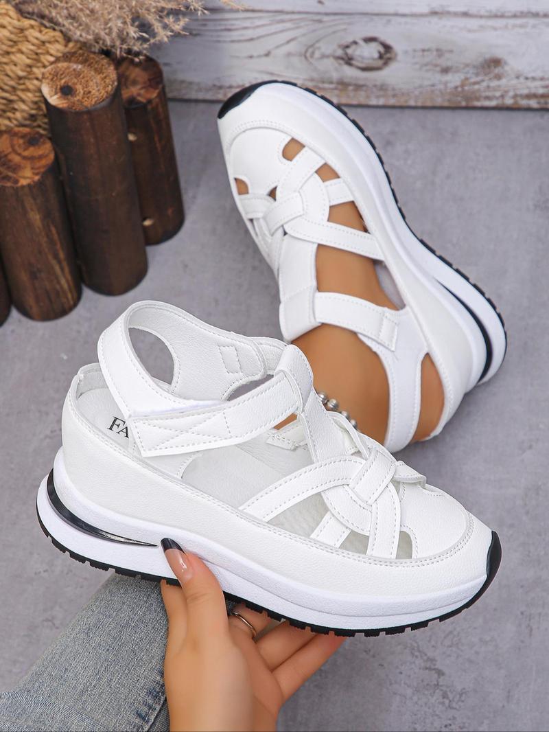 Women's Fashionable Velcro Fastening Wedge Sneakers, Casual Comfortable Soft Sole Sandals for Summer, Lightweight Breathable Shoes for Daily Wear