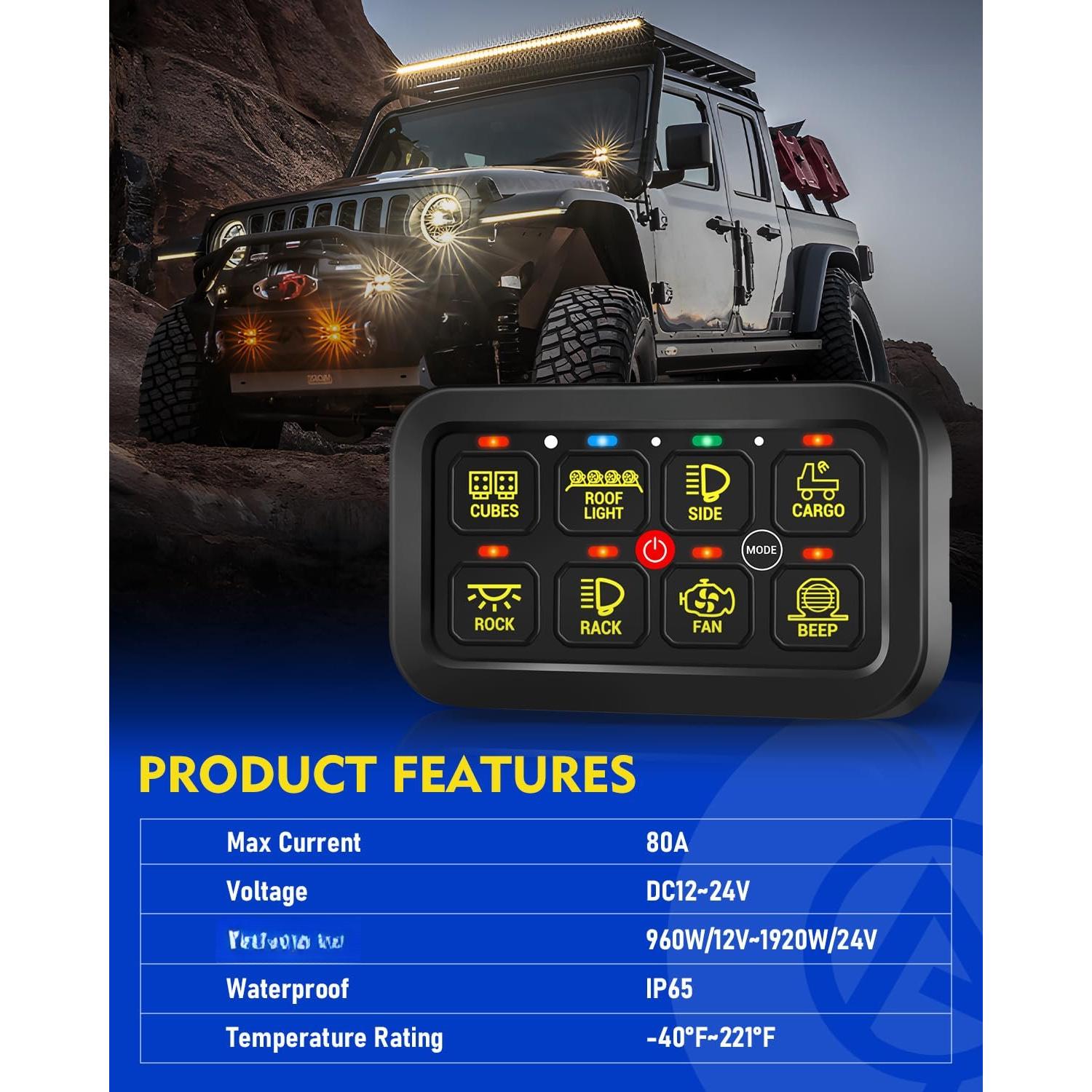 RGB 8 Gang  Panel with App Control Turn /Off Momentary Pulsed Multifunction 12V  Panel for  Circuit Control Relay System  Panel  for  Boat  RV