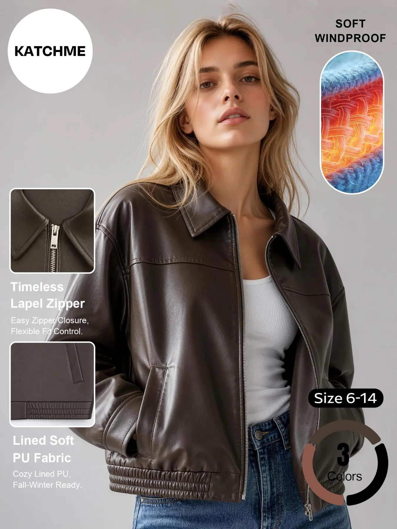 Fashionable Autumn Winter New Imitation Leather Pilot Jacket Coat, Casual Loose-Fitting Outerwear, Plain Surface, Full Placket, Zipper Design