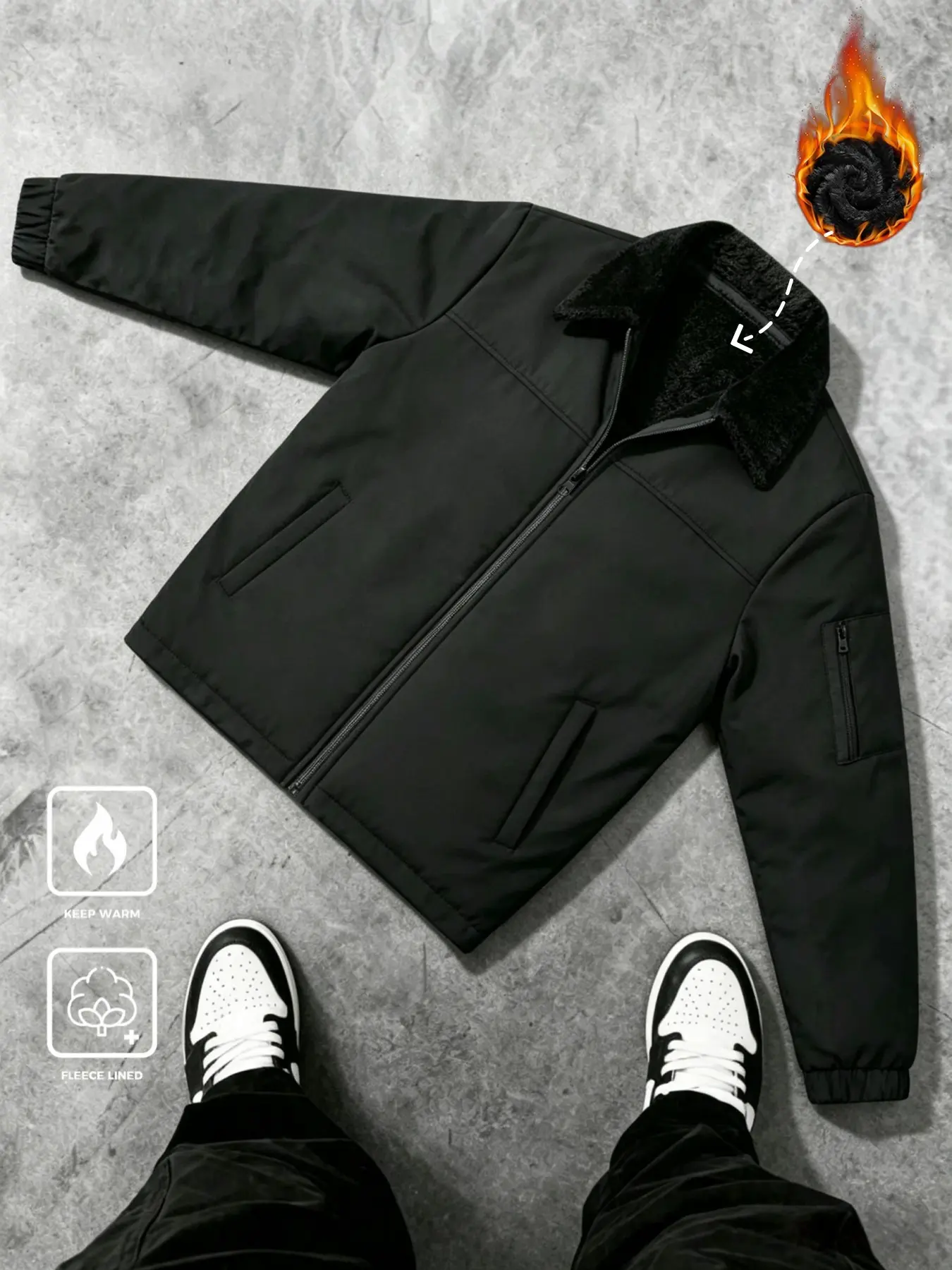 Men's Windproof Jacket, Slim-Fit Long Sleeve Casual Coat, Full Zipper Pocket Design, Winter Warm Outerwear for Daily Commute & Outdoor Activities