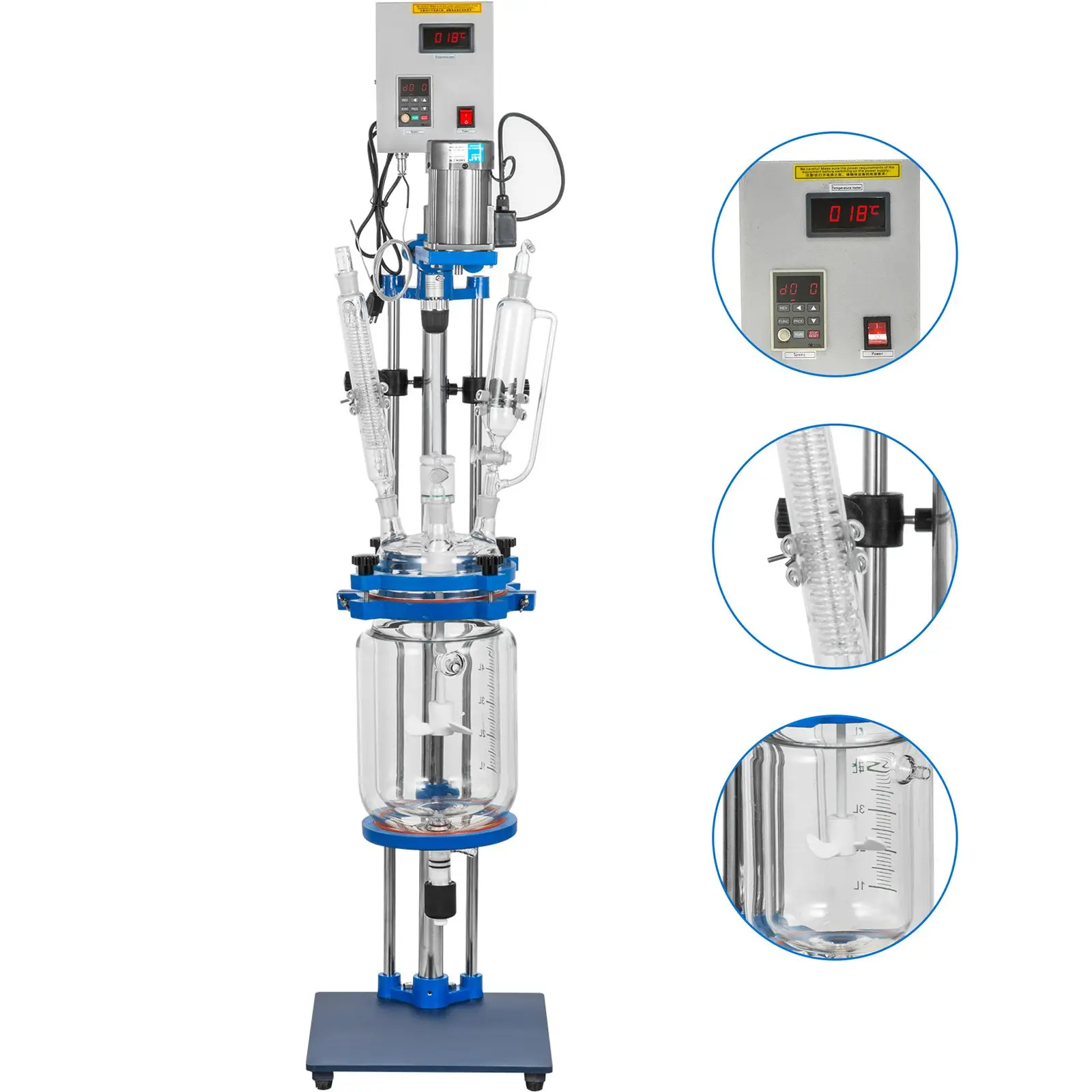 【DealsForYouDays】VEVOR Jacketed Reactor 5L Laboratory Glass Reactor, Jacketed Glass Reactor, Chemical Reaction Vessel, Lab Jacketed Reactor, Reaction Vessel Chemistry, With Digital Display, For Reaction Distillation