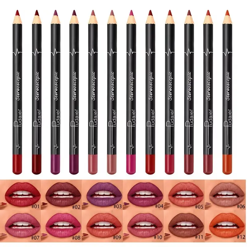 12-Color Lip Liner Set, Waterproof & Sweatproof, Easy Glide, Matte Multi-Color Correcting, Long-Lasting Makeup, Perfect St. Patrick's Day Gift